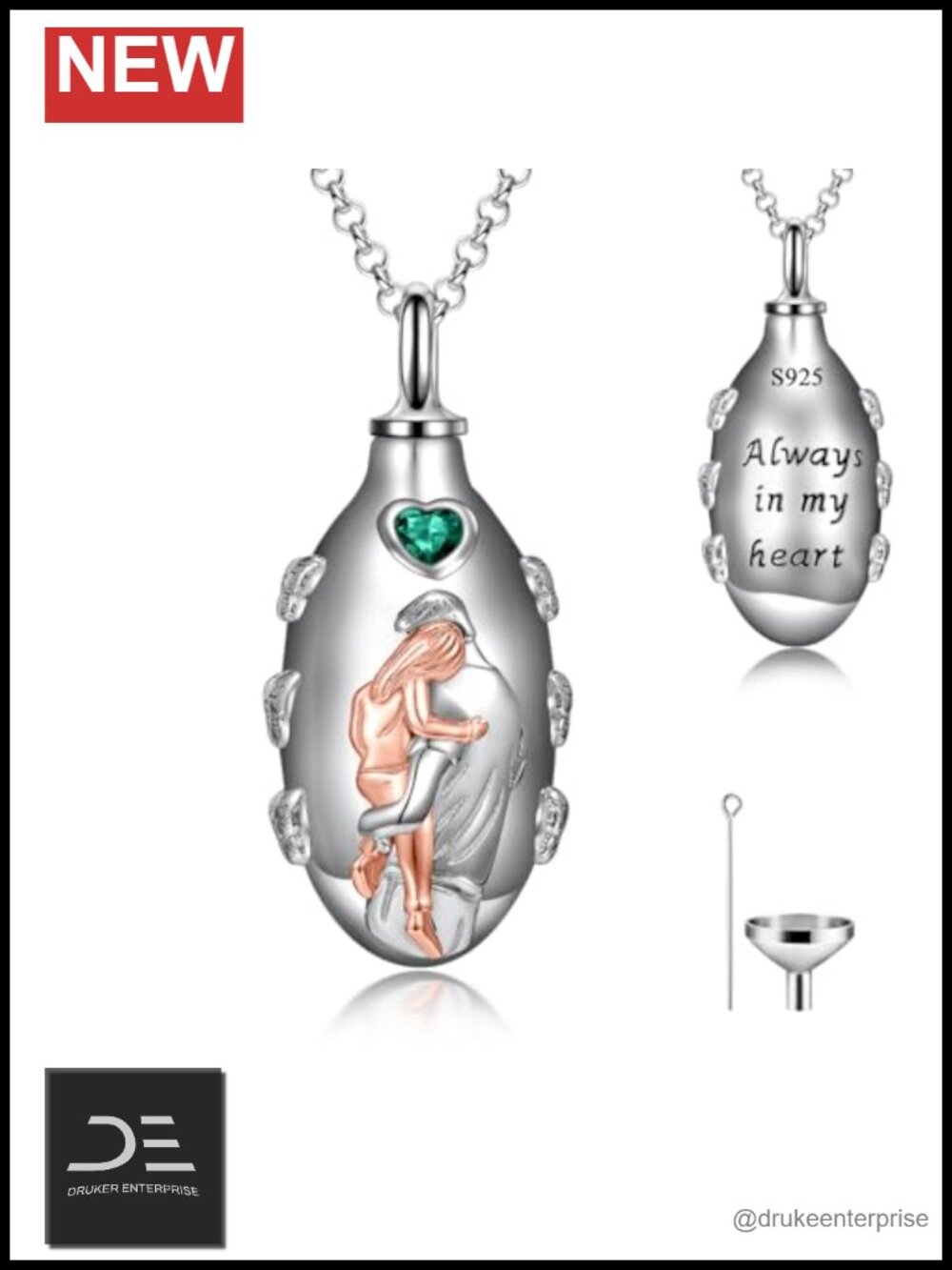 925 Sterling Silver Father Daughter Urn Necklace with Ashes Funnel - Memorial